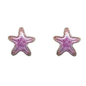 Pink Starfish Stud Earrings 925 Sterling Silver Cloisonne Sea Stars